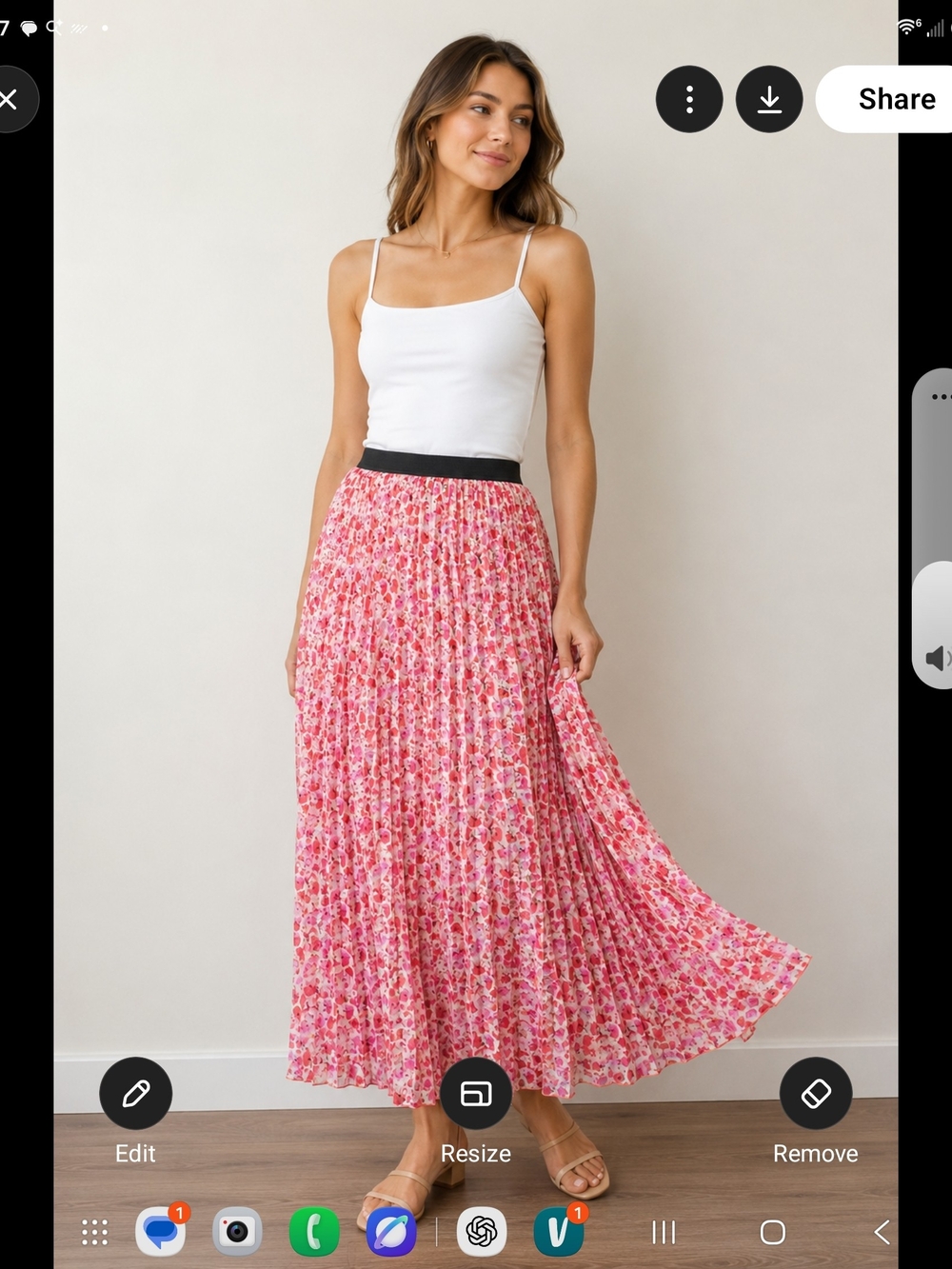 Pleated Floral Maxi Skirt in Pink with Contrast Waistband